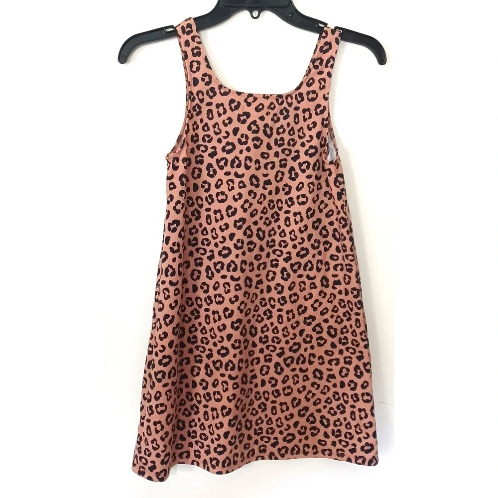 Derek Heart Girls Leopard‎ Print Jumper Dress Tan Black Size 10 Front Pockets
